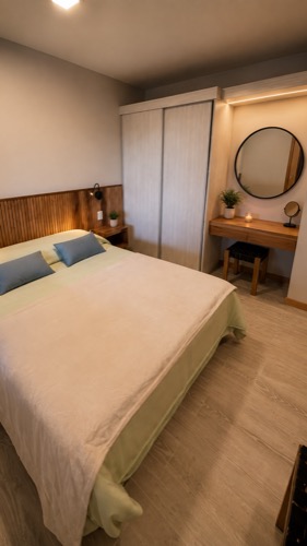 Dormitorio principal con vestidor y espejo circular